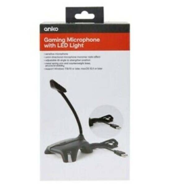 Anko Gaming Microphone with LED Light Black Computer Speakers