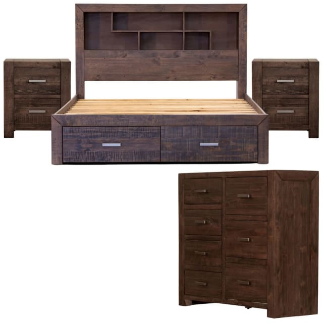 Catmint 4pc King Bed Suite Bedside Tallboy Bedroom Furniture Pack