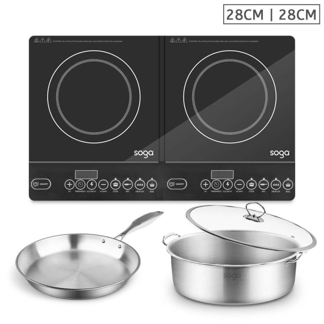 Dual Burners Cooktop Stove 28cm Stainless Steel Induction Cassero