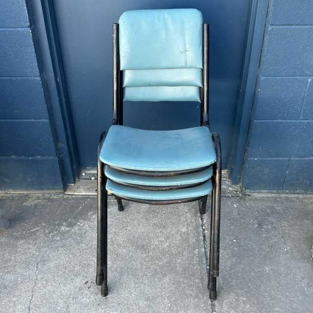 3x Vintage Metal Chairs Stackable Blue Outdoor Dining Furniture