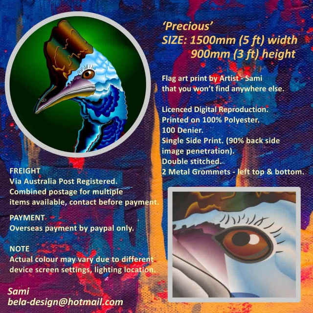 Cassowary Precious, Original Artwork, Limited Edition Flag Art in