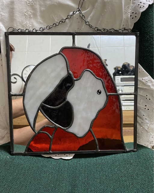 STAINED GLASS HANGING ART / Stained Glass & Mirror; Parrot Other