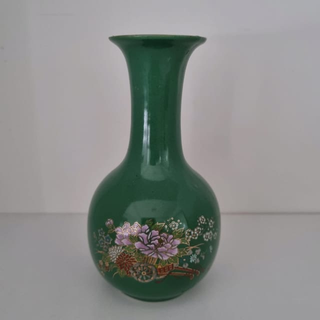 Vintage Green Ginger Jar Vase Flowers 