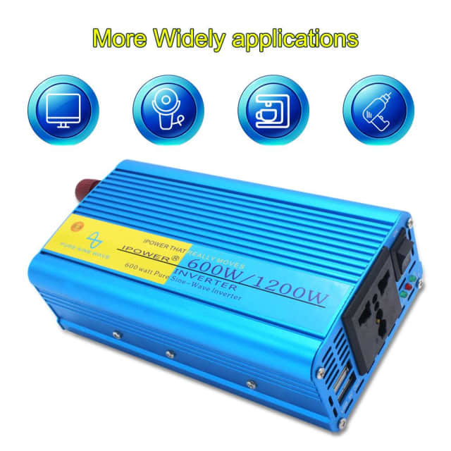 600W/1200W Pure Sine Wave Power Inverter DC 12V to AC 220V 230V 240V P