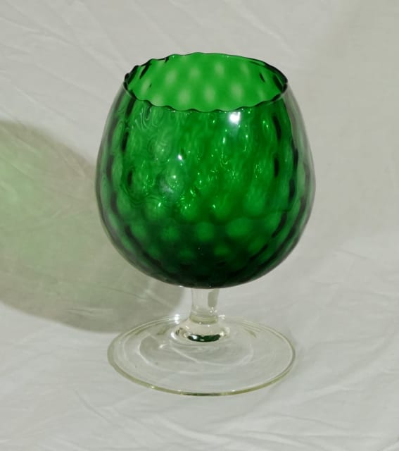 Extra Large Italian Dimpled Rich Green Brandy/Balloon Glass Vase