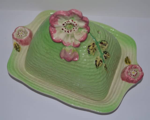 Shorter & Son England 1933 CheeseButter lidded Dish Wild Rose