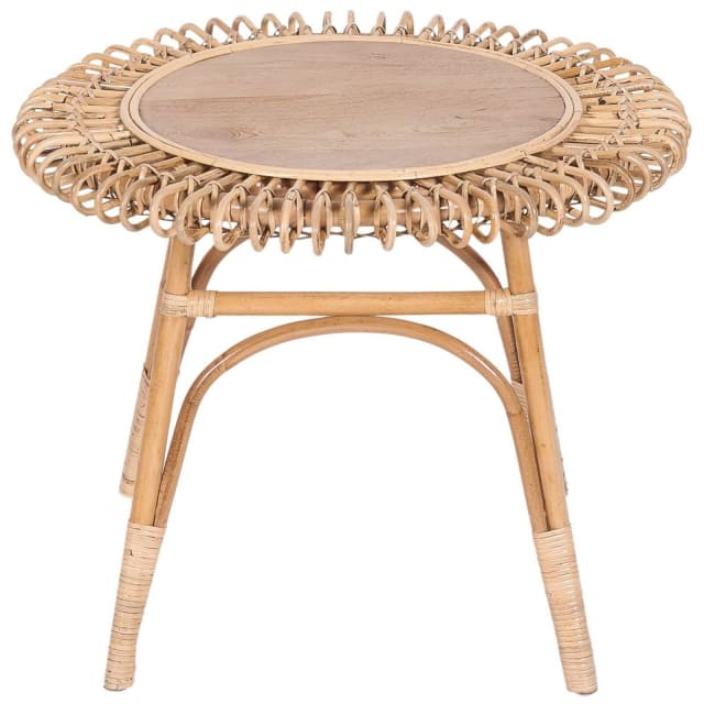Palmerston 65cm Round Side Table Mango Wood Top Rattan Frame Na