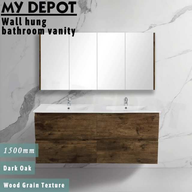 On Sale!My Depot 1500mm Dark Oak Wall Hung Bathroom Vanity