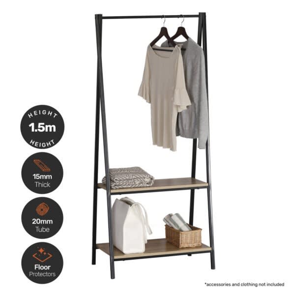 Home Master Garment Rack & Shelving 2 Tier Sleek Stylish Modern Design