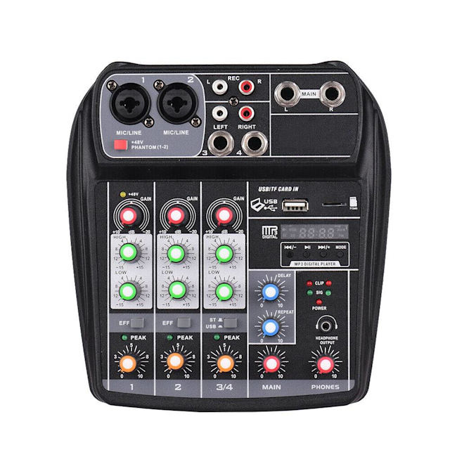 Compact Mixing Console Digital Audio Mixer 4Channel BT MP3 USB Input
