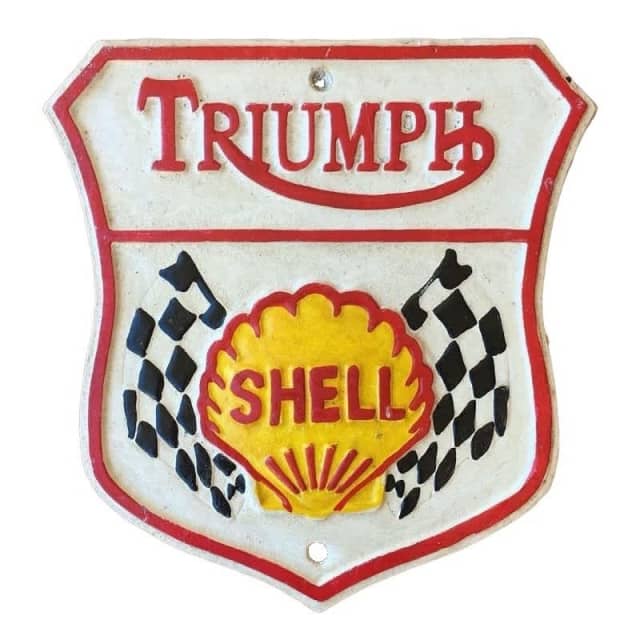 Triumph Shell Cast Iron Sign 25x24cm Man Cave British Motorcycle