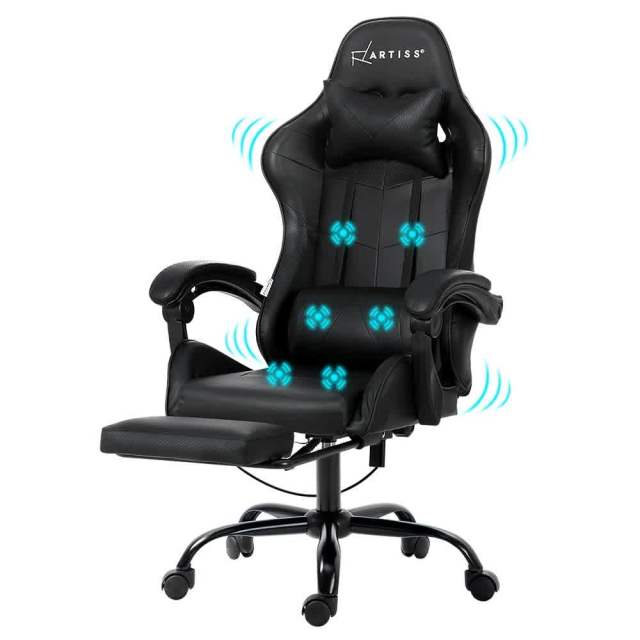 6 Point Massage Gaming Office Chair Footrest Black Armchairs in