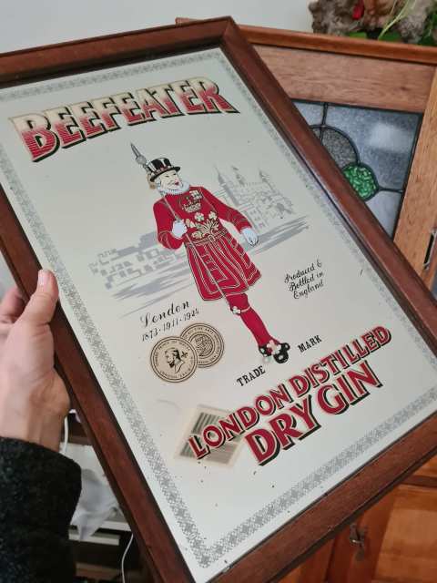 Vintage Beefeater London Distilled Dry Gin Wall Bar Hanging MIRROR ...