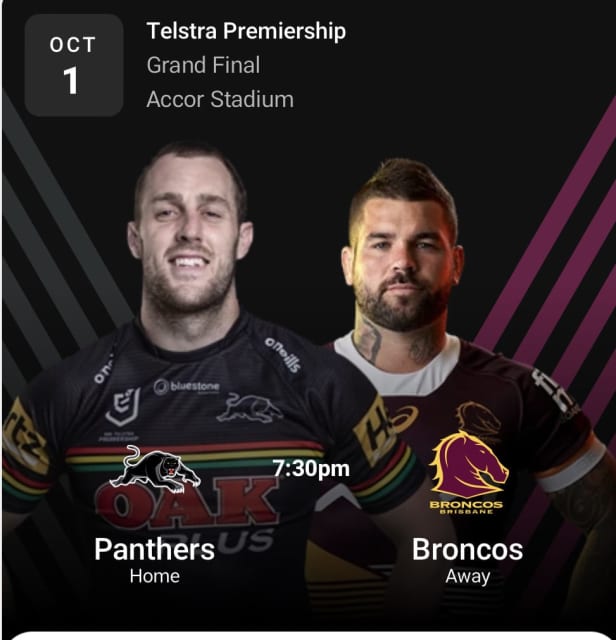 4 x NRL Grand Final Panthers v Broncos Tickets