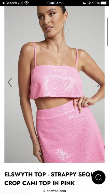 Elswyth Top - Strappy Sequin Crop Cami Top in Pink