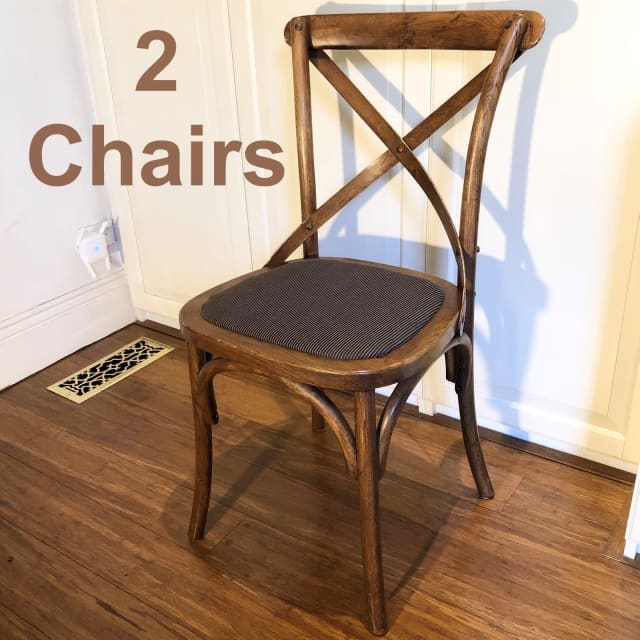 Set of 2 Hamptons Cross Back Dining Chairs with Rich Dark Choc Fabric