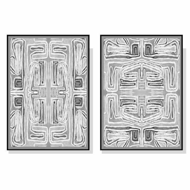 80cmx120cm Black White Pattern 2 Sets Black Frame Canvas Wall Art 