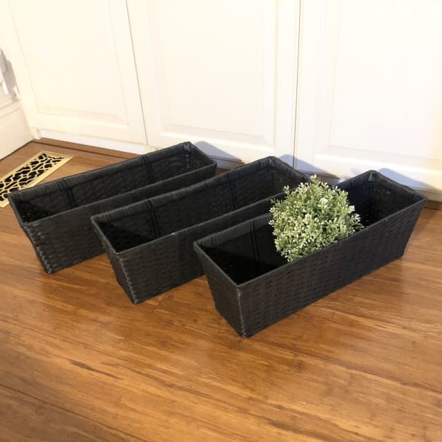 XL 3X Balcony Rattan Planter 50cm Black Plant Flower Pot Stand Pots