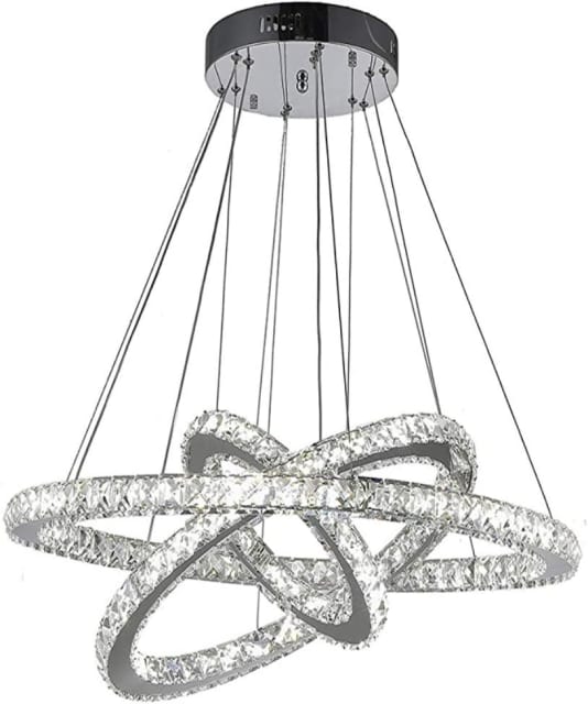 Modern Crystal Chandelier Lighting 3Rings LED Pendant Light Adjustable