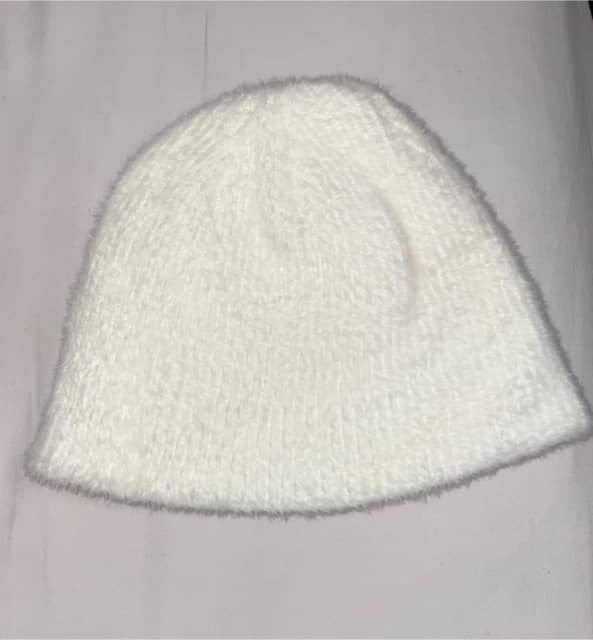 fluffy white beanie