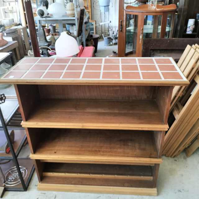 Vintage Retro tiled top Mid sized timber bookcase Bookcases & Shelves