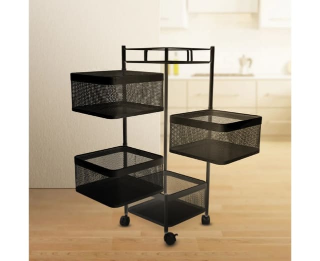Square Black Upgraded 4 Tier Kitchen Storage Trolley Cart PICK UP