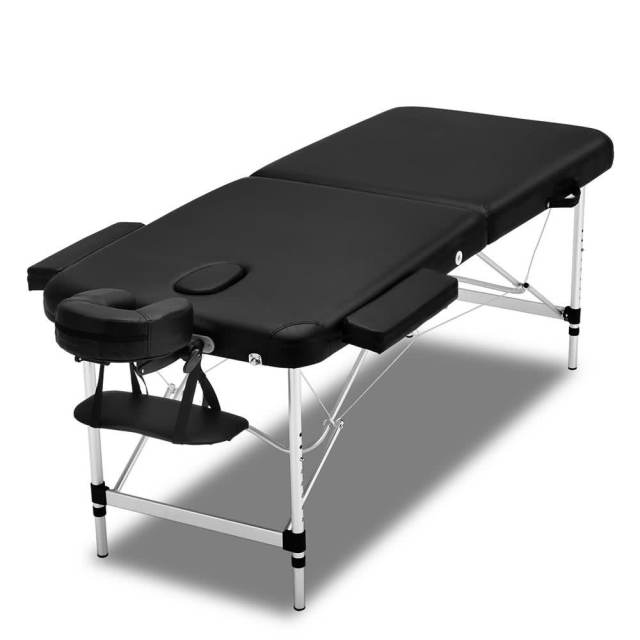 Massage Table 70cm Portable 2 Fold Aluminium Beauty Bed Black Beds in