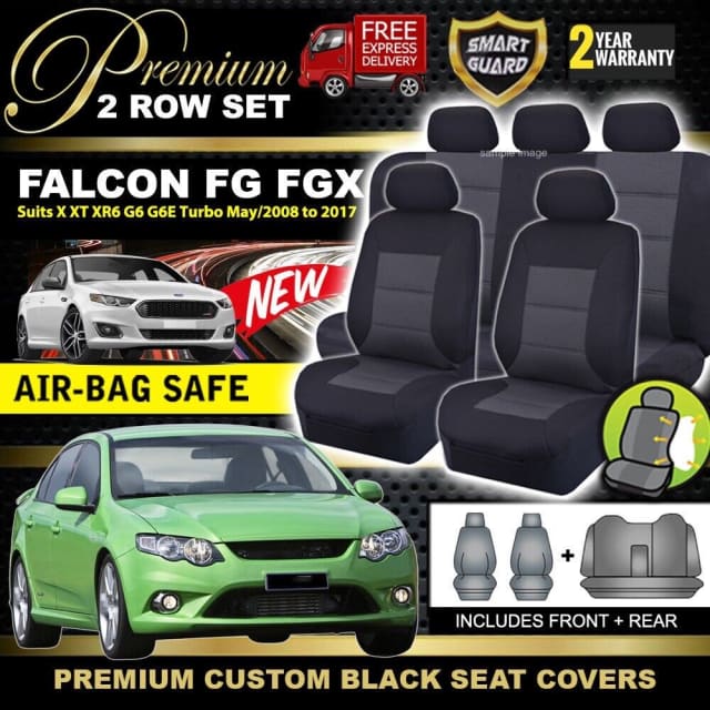 Premium BLACK Car Seat Covers FG FGX Falcon 2ROW XT XR6 G6 G6E TURBO ...