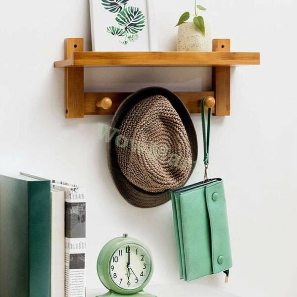 Wowmart Bamboo Shelf Rack 3 Hook Coat Key Hanger Organizer Decorative Accessories Gumtree