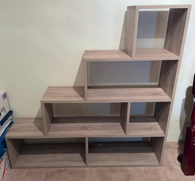 Stepped Bookcase Wall Unit Room Divider Light Oak Colour Bookcases
