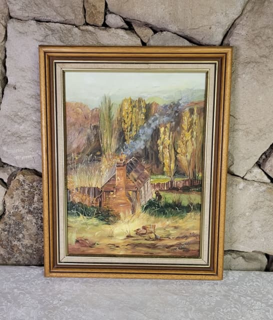 Vintage Original Oil Painting Old Timers Cottage, Eileen Arkey Art