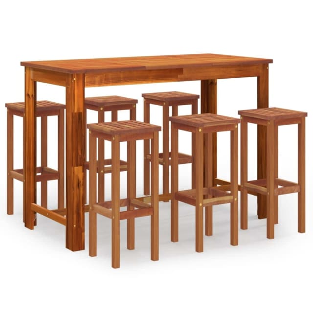 7 Piece Garden Bar Set Solid Wood Acacia... Outdoor Dining Furniture