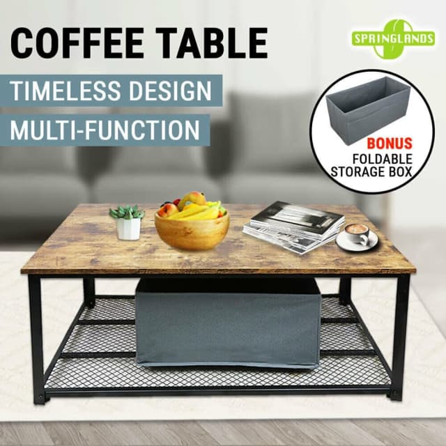 Industrial Coffee Table W/ Storage Shelf Box Dining Sofa Laptop Living