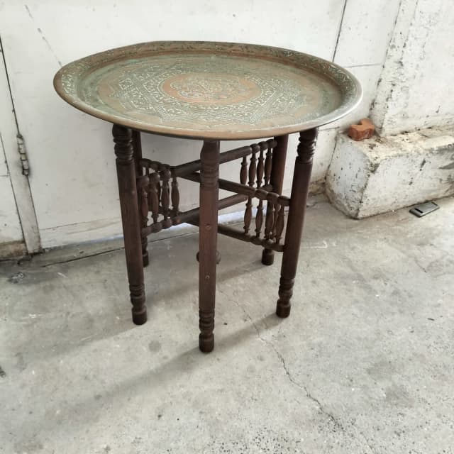Circa 1890 stunning engraved Copper top coffee table. Coffee Tables