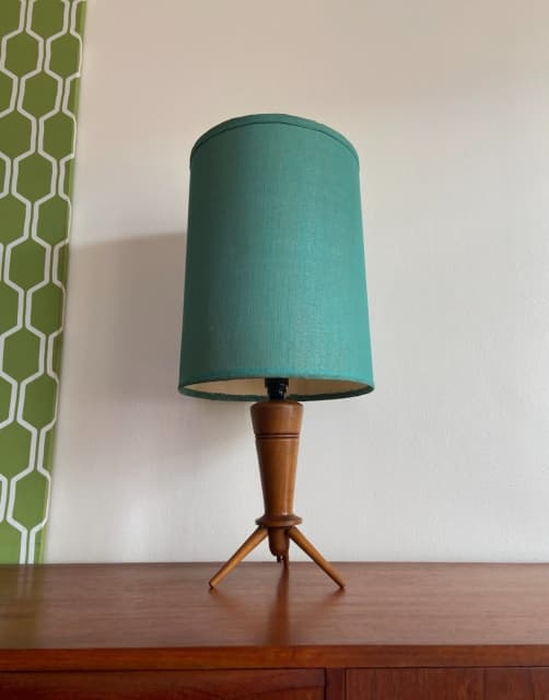 Retro Mid Century Danish Tripod Teak Timber Table Lamp 62cm Table