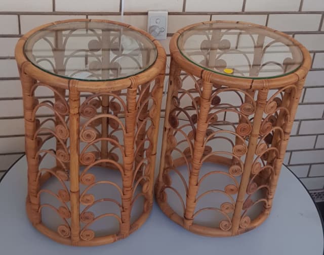 Pair of Glass Top Cane Side tables Price is for both Buffets & Side