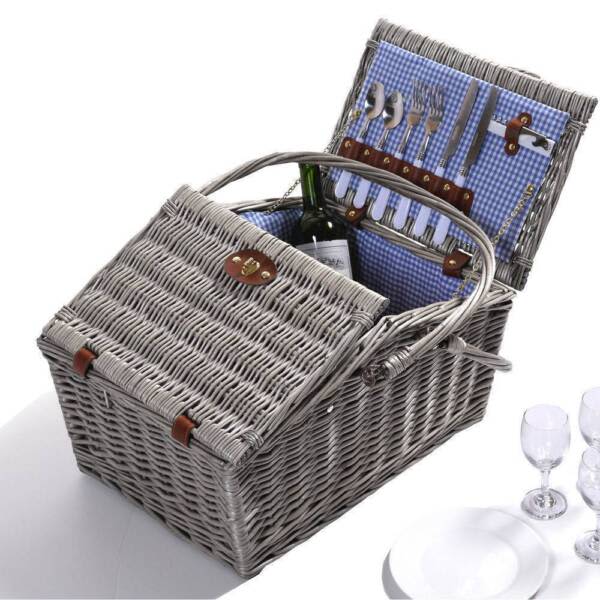 Wicker 4 Person Picnic Basket Folding Handle Outdoor Corporate Outdoor Dining Furniture