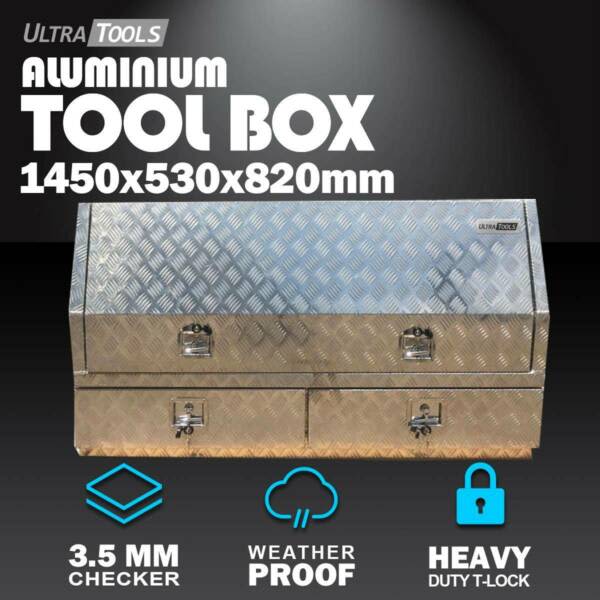 Aluminium Ute Tool Box 2.5mm 1450x530x820mm 2 Drawers Side Opening