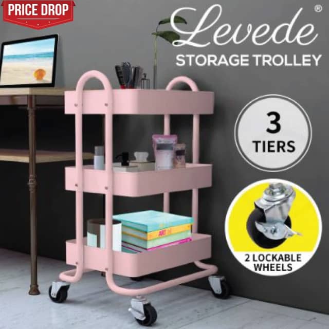 3 Tiers Kitchen Trolley Cart Steel Storage Rack Shelf Organiser Wheels
