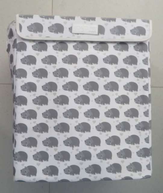 JO&JO BABY AUSTRALIA FABRIC TOY BOX WHITE & GREY HIPPOS DESIGN 0M