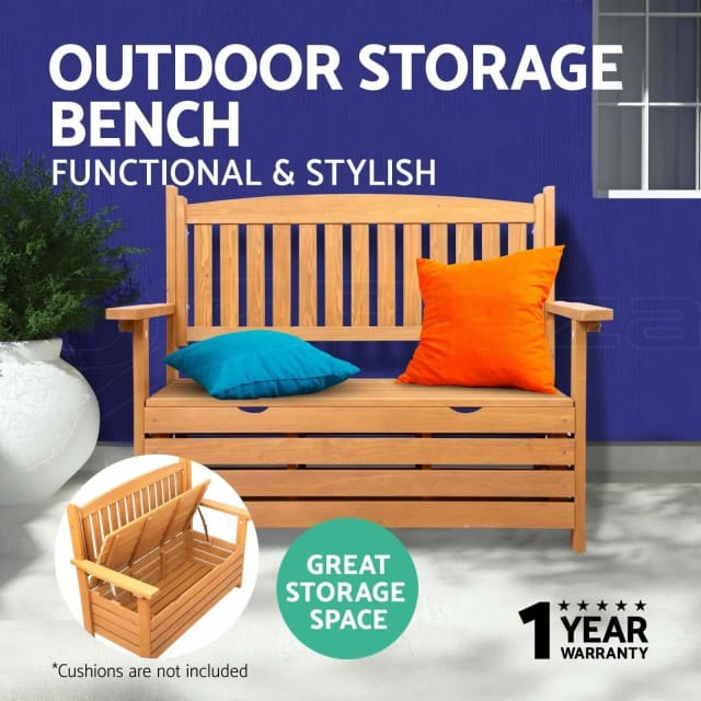 Gardeon Outdoor Storage Bench Box Wooden Garden Chair 2 Seat Timber Fu