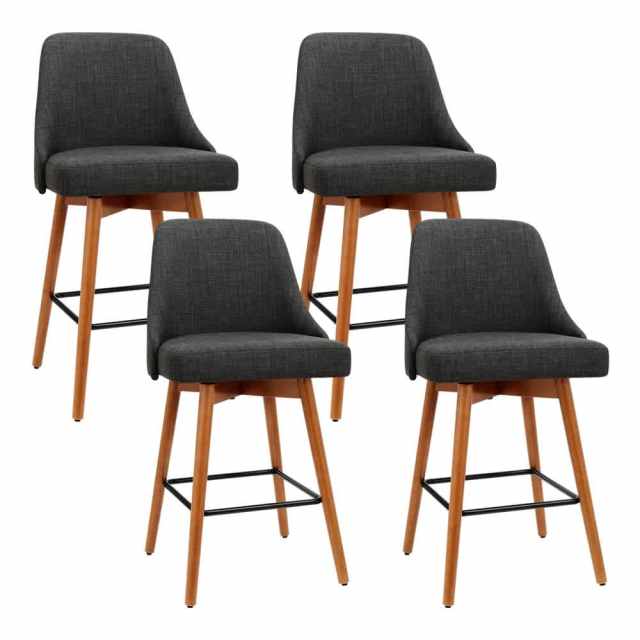 Artiss 4x Bar Stools Swivel Seat Wooden Charcoal Stools & Bar stools