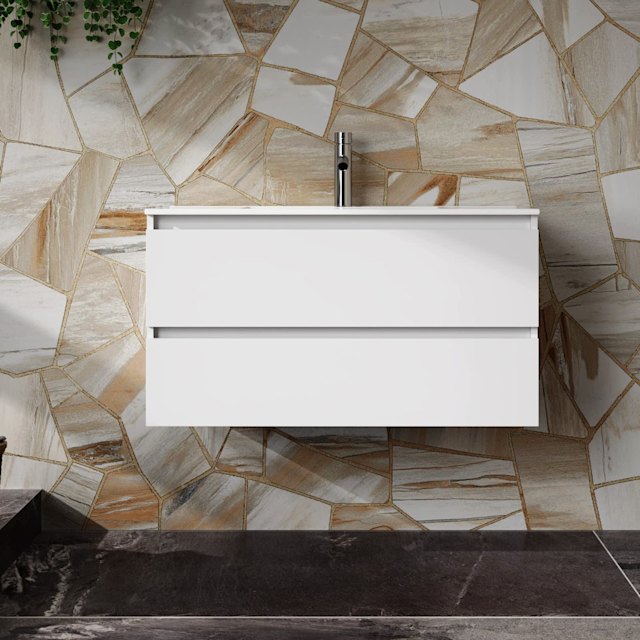 Monza Gloss White 600mm Wide Wall Mounted Vanity Unit Building