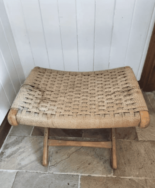 Mid Century Hans Wegner Rope & Wood Stool/Ottoman (some damage
