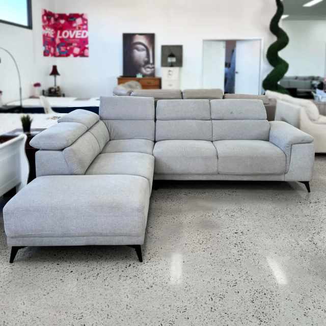 Stylish Light Grey Fabric Lshaped Sofa with Adjustable Headrests