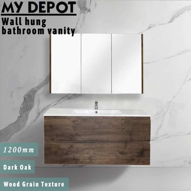 1200mm Dark oak Wall Hung Bathroom Cabinet With Ceramic Top Vanity ...