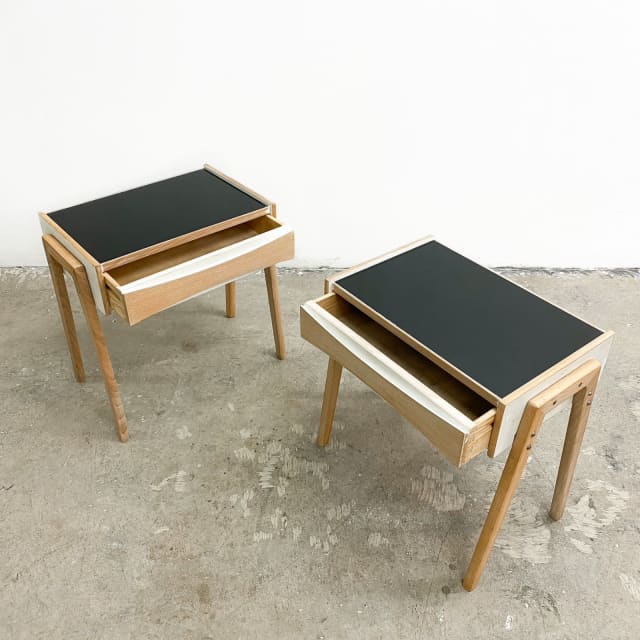 Pair Mid Century Glass Top Bedside Table Bedside Tables