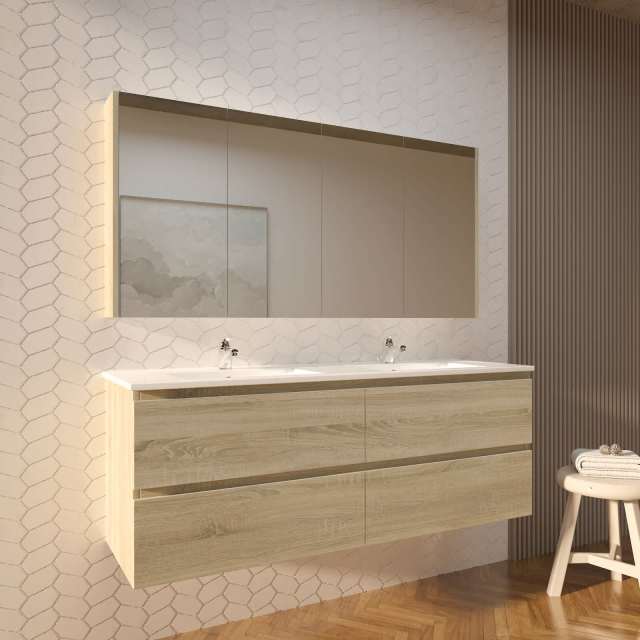 1500m White Wall Hung Bathroom Vanity With Double Bowl Ceramic Top