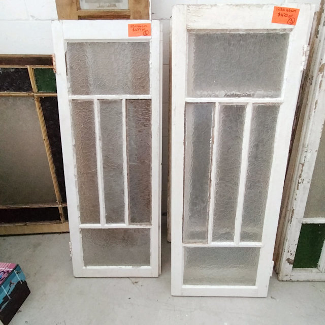 Pair of Heritage embossed and textured glass timber casement windows Building Materials