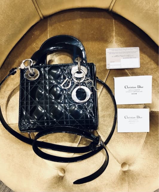 Mini Lady Dior Bag Black Patent Cannage  Beelu